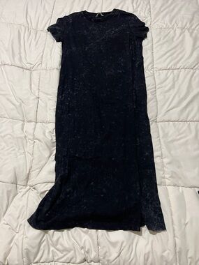 Time and Tru Black Acid-Wash Maxi Tee Dress